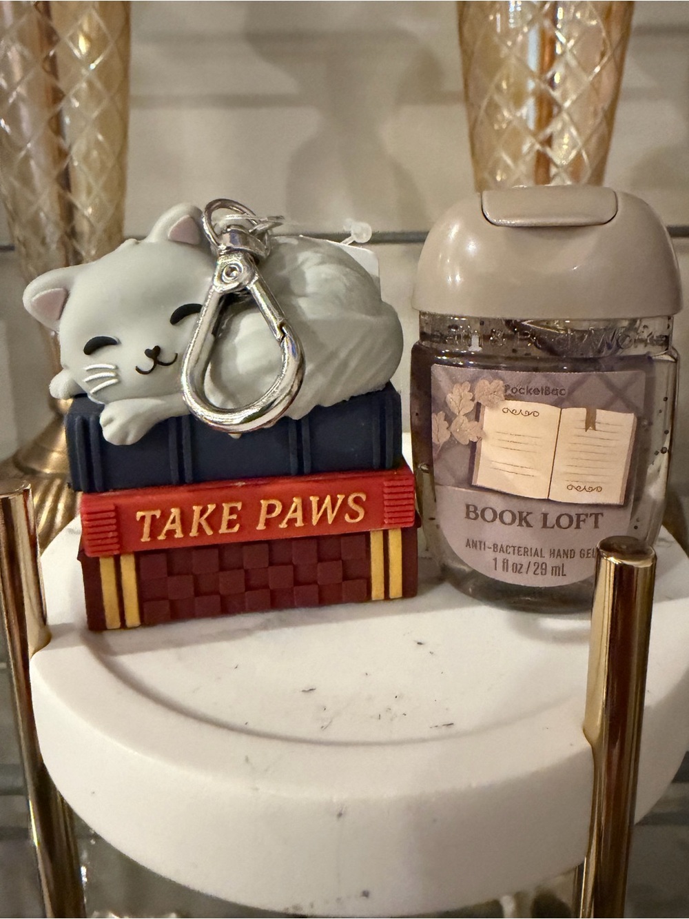 Bath & Body Works Take Paws Cat PocketBac Holder with Book Stack & BAC NWT
